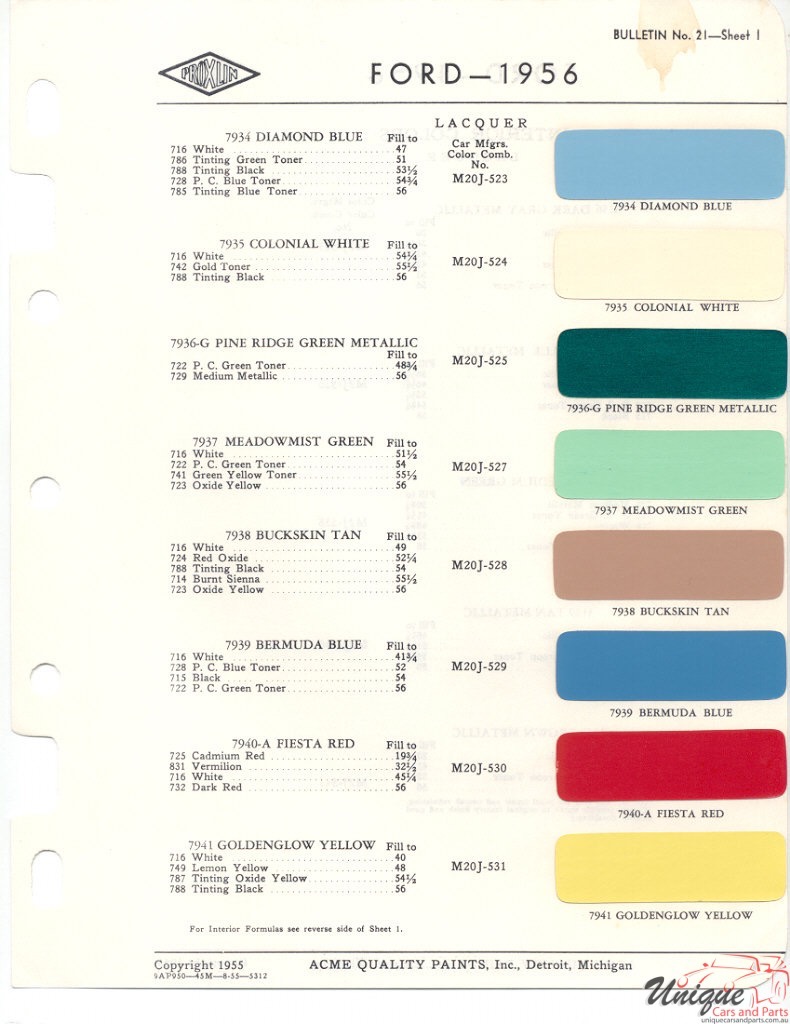 1956 Ford Paint Charts Acme